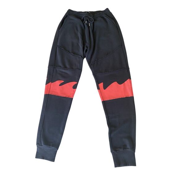 Pink Dolphin Black Jogger Red Flame Pants L Mens With A Baseball Hat Red/Black - Picture 1 of 12